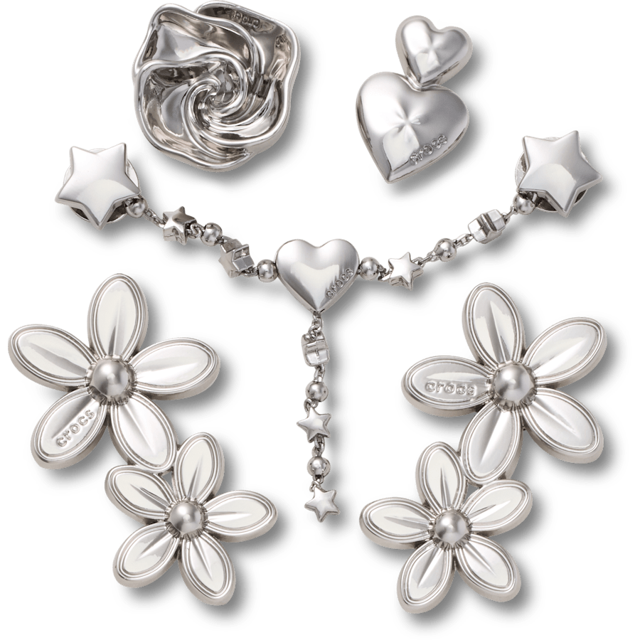 Silver Meta Floral 5 Pack Jibbitz™ charms