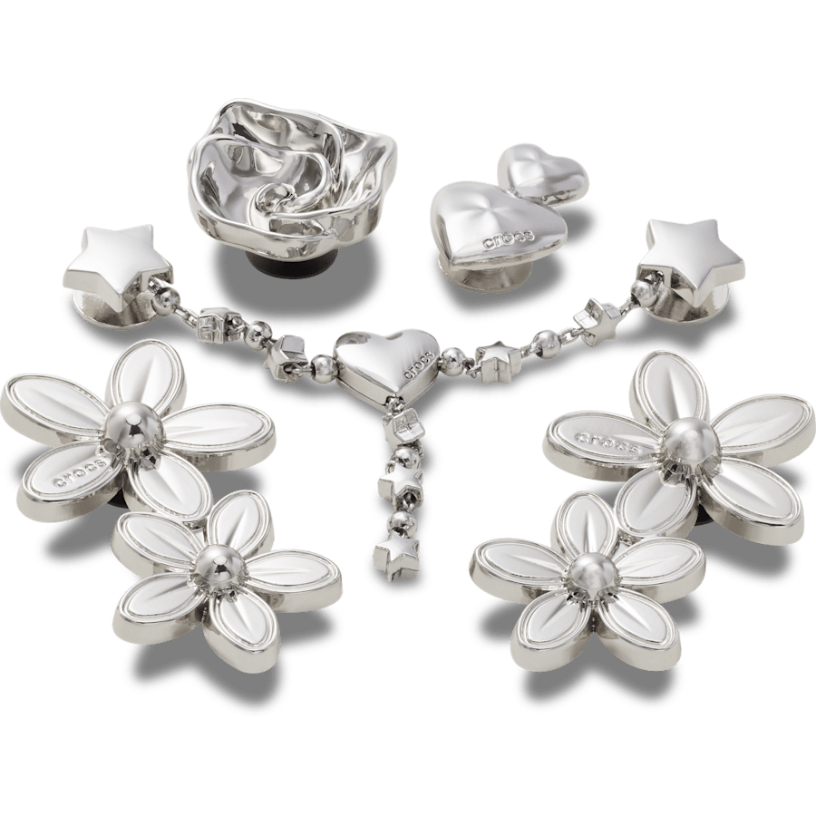 Silver Meta Floral 5 Pack Jibbitz™ charms