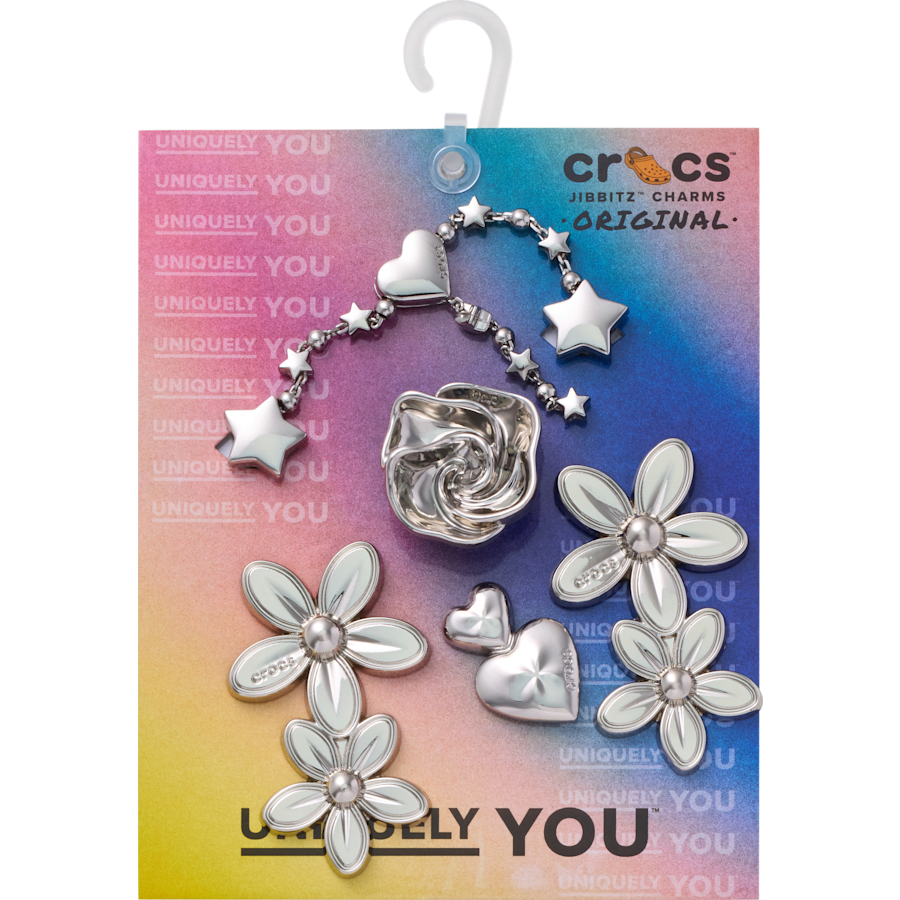 Silver Meta Floral 5 Pack Jibbitz™ charms